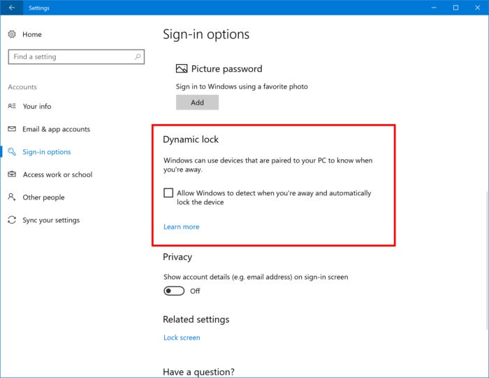 windows 10 cu dynamic lock