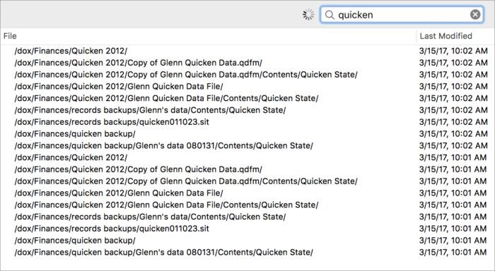 arq backup searching