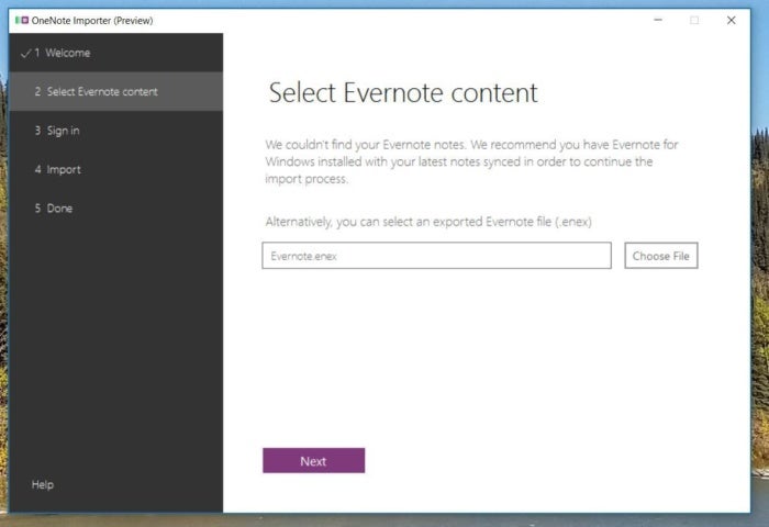 import to onenote from evernote