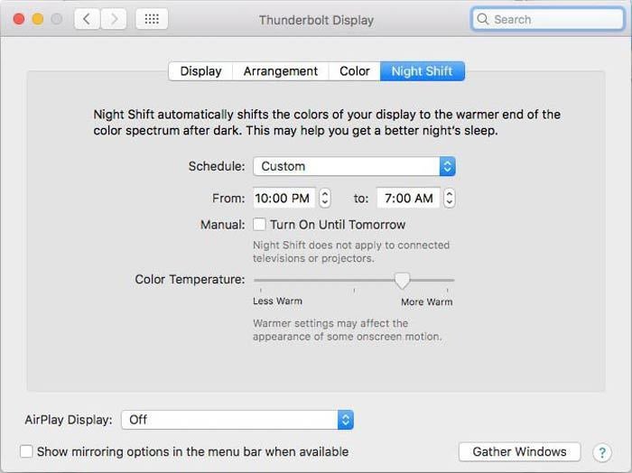 macos night shift settings custom