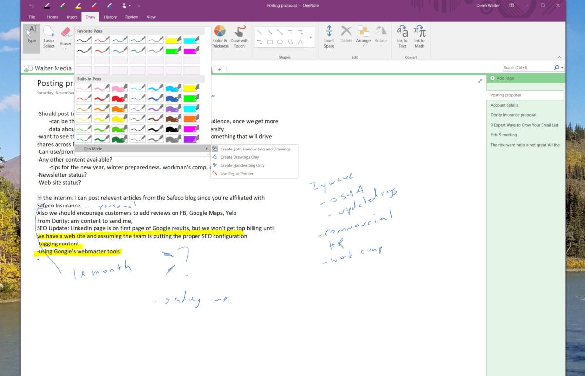 quick notes in onenote