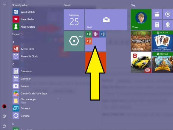 Windows 10 Creators Update start menu folders blue and gold