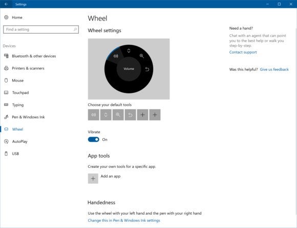 Windows 10 Creators Update surface dial settings