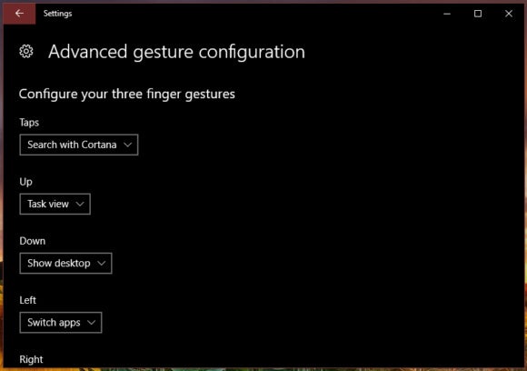 Windows 10 Creators Update touchpad advanced gesture configuration