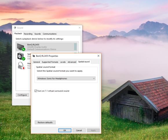 Windows 10 Creators Update windows sonic spatial sound