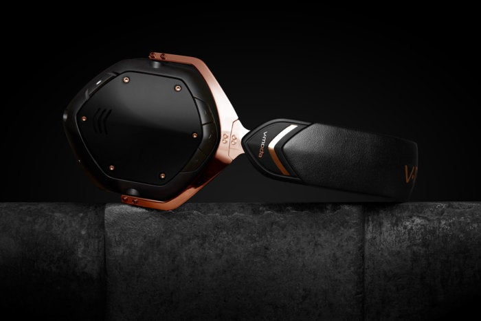 V-Moda rose gold side view.