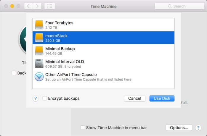 mac911 time machine drive selection