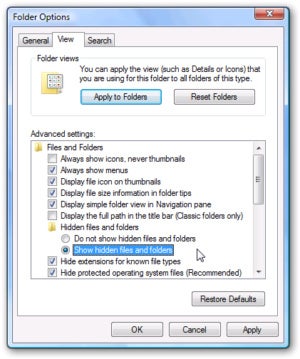 show hidden files windows7