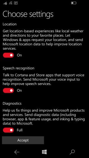 Windows 10 Mobile Creators Update privacy settings