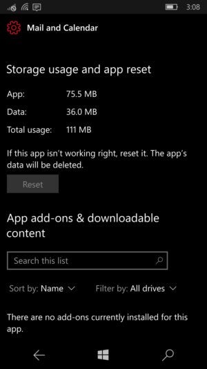 Windows 10 Mobile Creators Update app reset