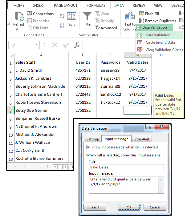 06 create a custom input message for valid dates