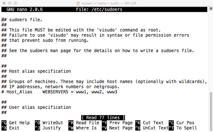 Sudo nano команды mac os