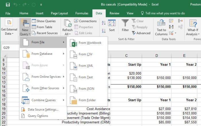 Excel 2016 Get and Transform