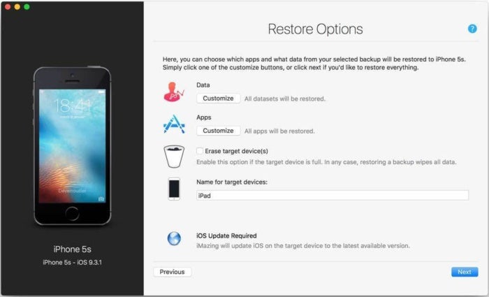 imazing 2.2 restore wizard