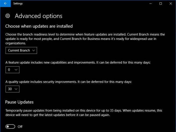 pause cumulative updates 1703
