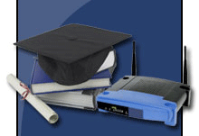 image of a Wi-Fi router and a graduation hat