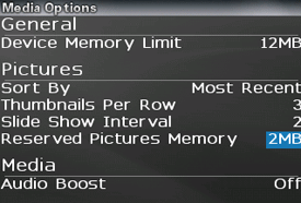 Screenshot of BlackBerry Media Options screen