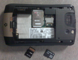 image of BlackBerry Curve with microSD cards