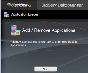 image of BlackBerry Desktop Manager Application Loader screen
