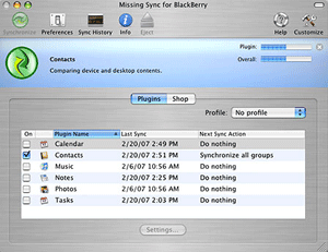 screen shot   of Missing Sync for BlackBerry