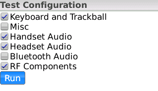 RIM BlackBerry Test configuration screen
