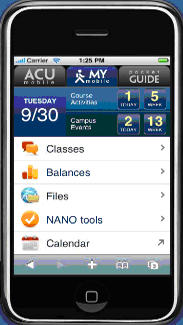 ACU My Mobile Home Screen on iPhone