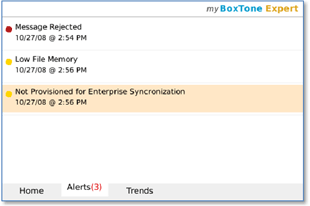myBoxTone Expert Alerts Screen