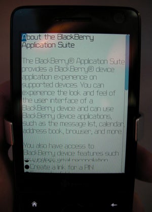 BlackBerry Application Suite running on HTC Touch Pro