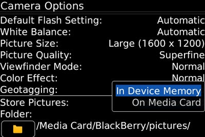 images of BlackBerry Camera Options Menu