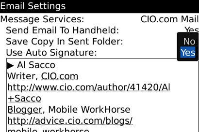 screen shot of On-Device BES E-Mail Settings
