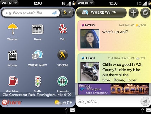 WHERE for Palm Pre Screen Shots