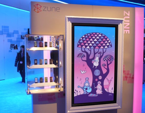 The Zune area of Microsoft's CES 2010 booth included a display with various   customized Zune devices