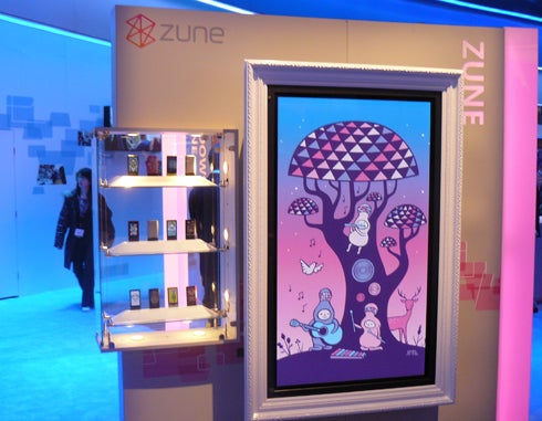 The Zune area of Microsoft's CES 2010 booth included a display with various customized Zune devices