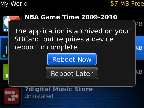 Prompt to Restore Archived Apps from BlackBerry App World