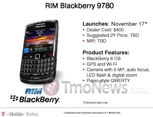 T-Mobile BlackBerry Bold 9780 Information