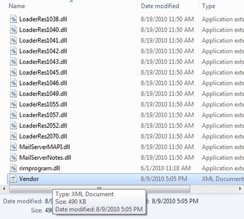Removing Vendor XML File from BlackBerry Handheld Software