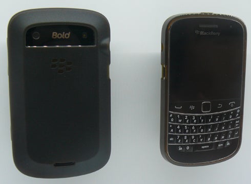 BlackBerry Bold 9900, Rear and Face, with Skin Case