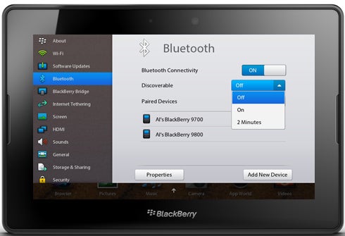 BlackBerry PlayBook Tablet Bluetooth Options