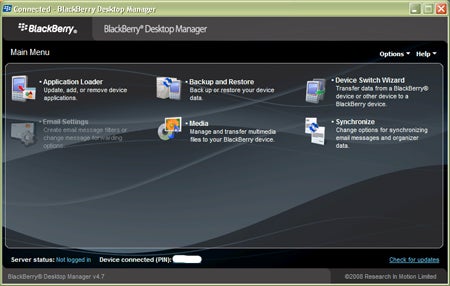 image of BlackBerry Desktop Manager screen