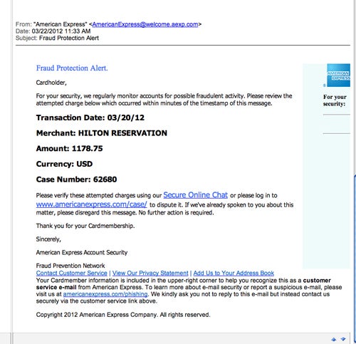 Phishing Email Allegedly From American Express