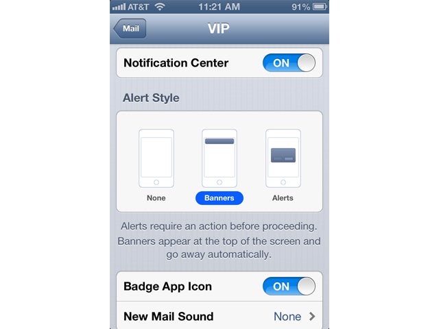iOS 6 VIP email Mail notifications