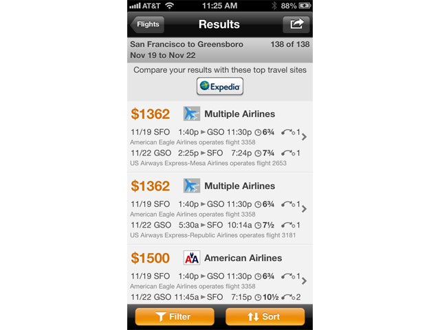 Kayak screen shot iPhone