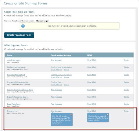 iContact Create or Edit Signup Forms