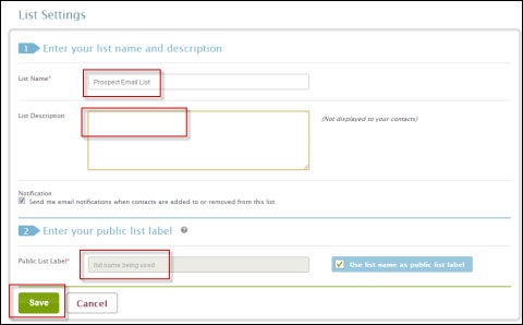iContact List Settings