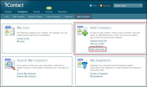 iContact Contacts Headings