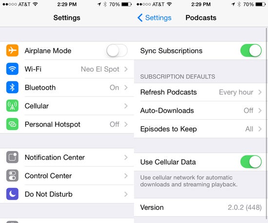 iOS General and Podcast Settings