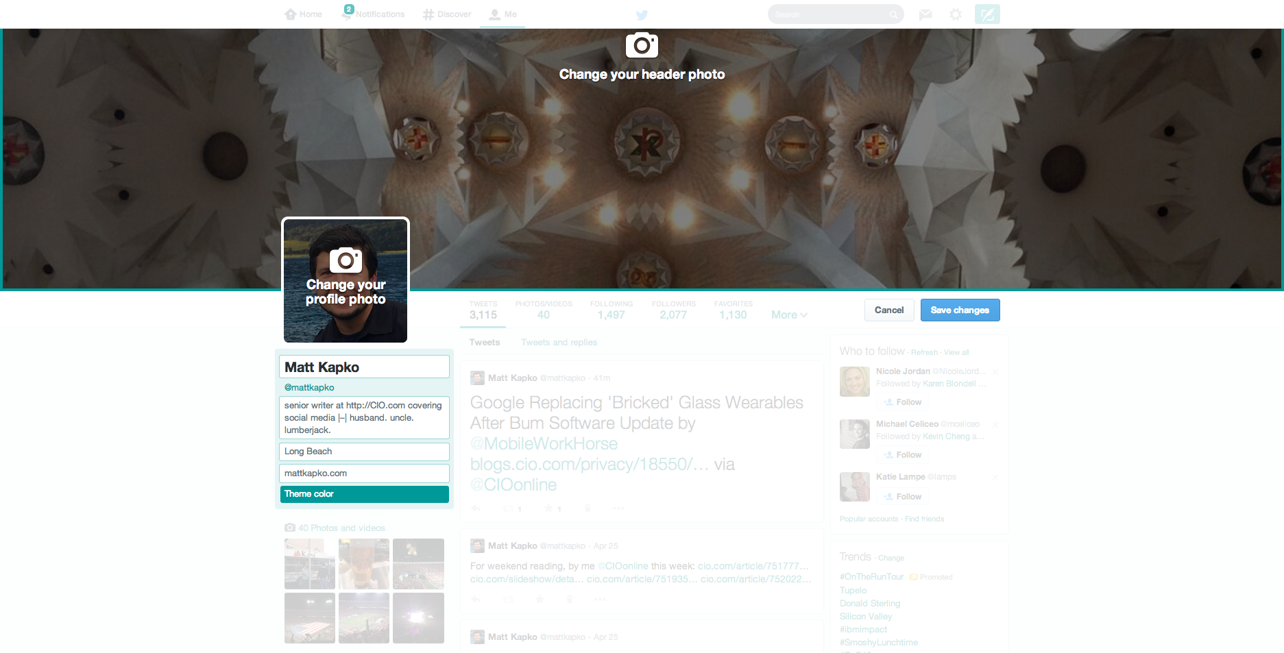 Twitter profile before changing the header