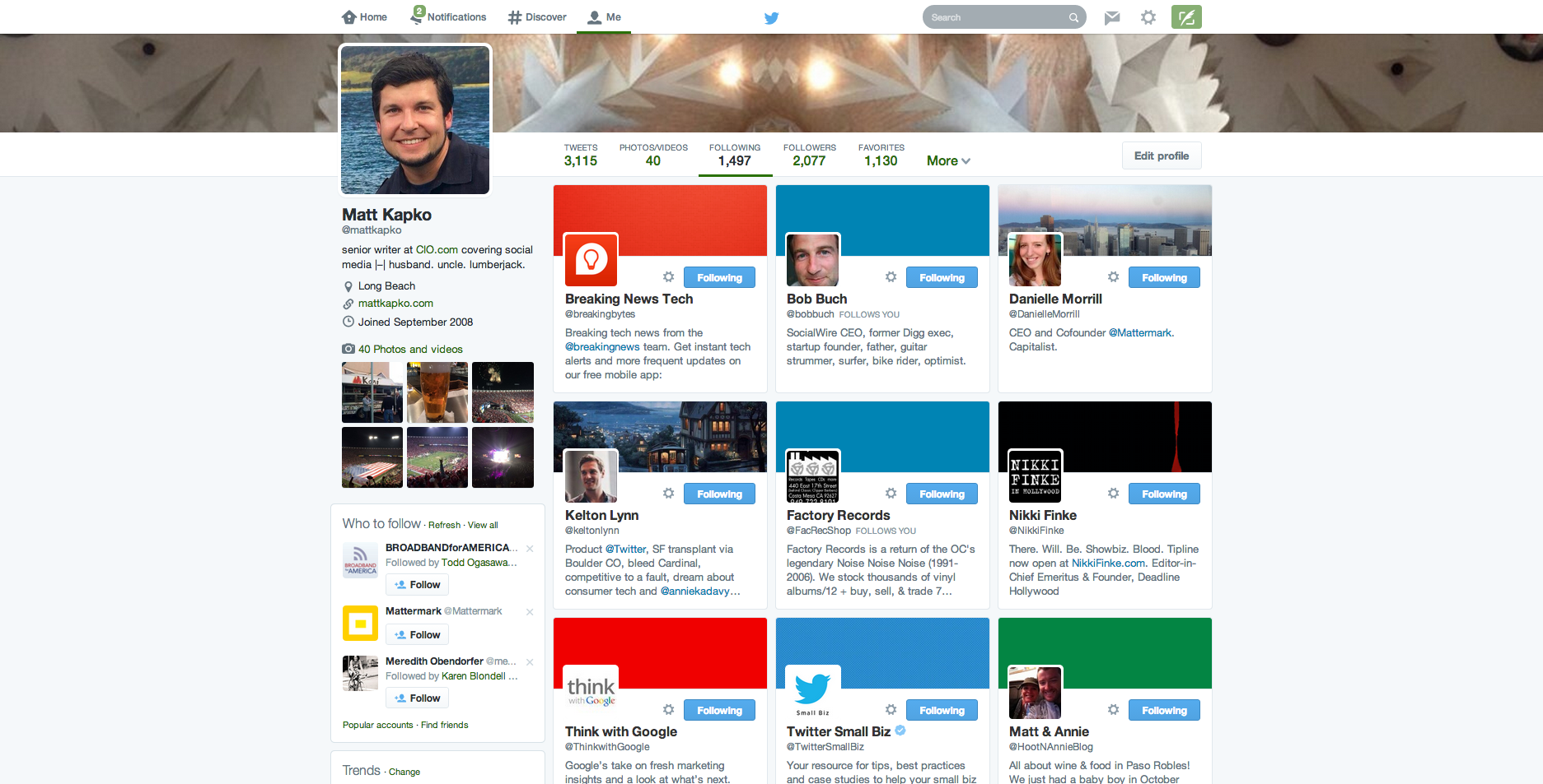 New Twitter following list
