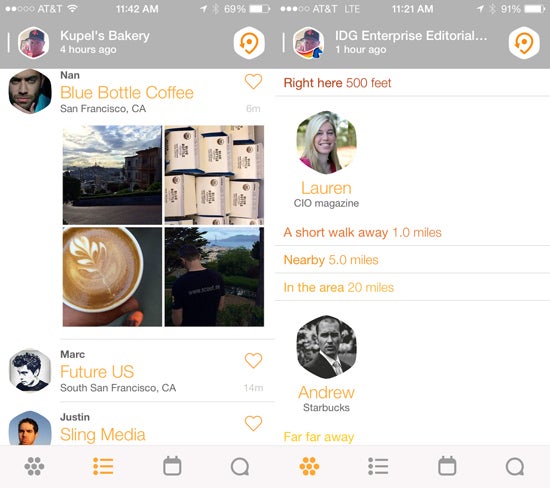 Foursquare Swarm check-in screens