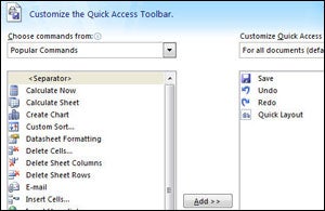 Adding buttons to the Quick Access toolbar